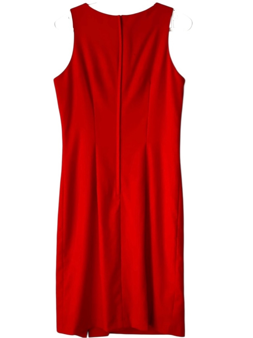 Vintage 100% Pure Virgin Wool Red Sleeveless Midi Sheath Pleated Dress Size XS - Picture 9 of 12